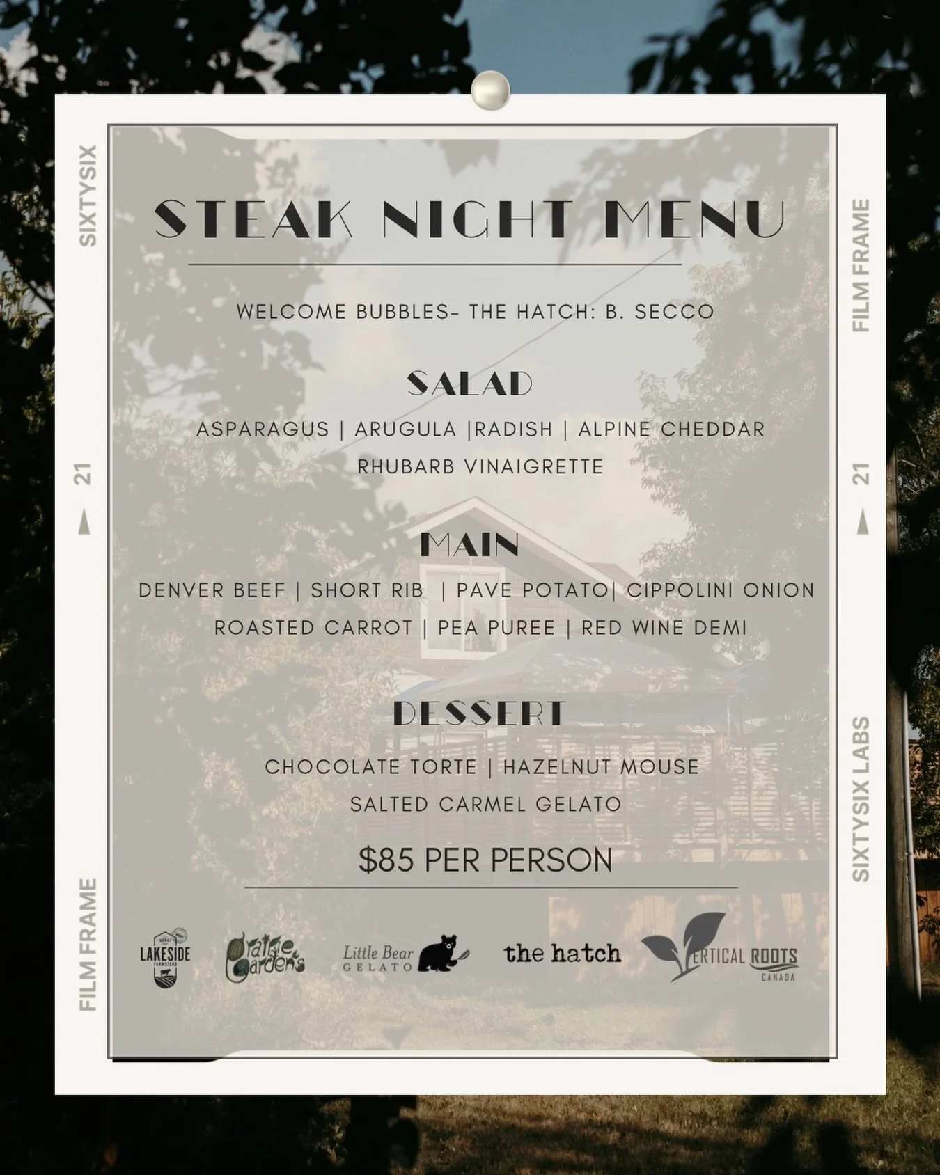 June 14th - Join us for an unforgettable evening celebrating a handful of our local producers and seasonal ingredients!

Your ticket includes a welcome glass of champagne, followed by a thoughtfully crafted three-course dining experience. And we will