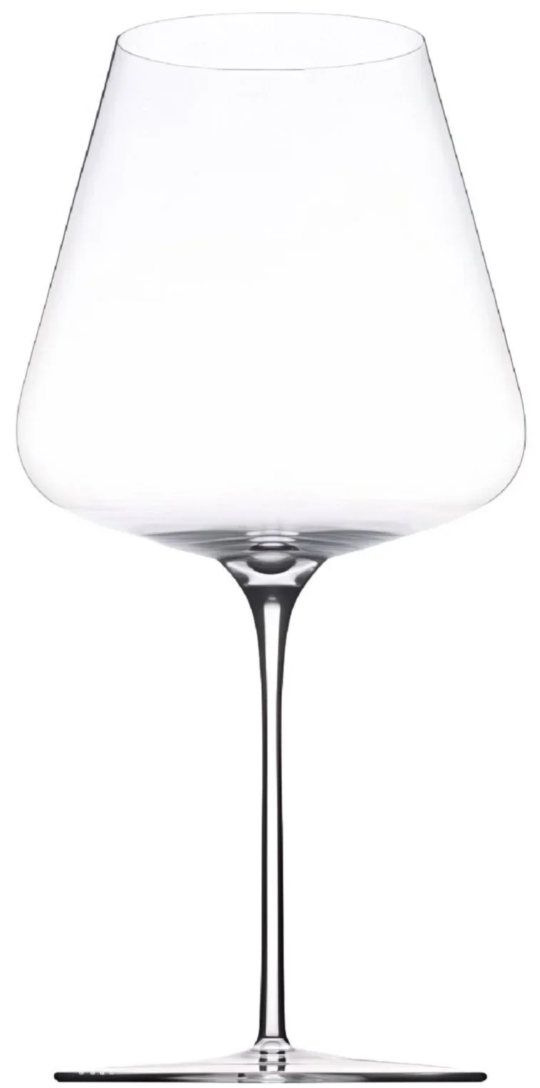 Clear handblown Burgundy wine glass, shown in full from rim to base. Sold as a set of two.
