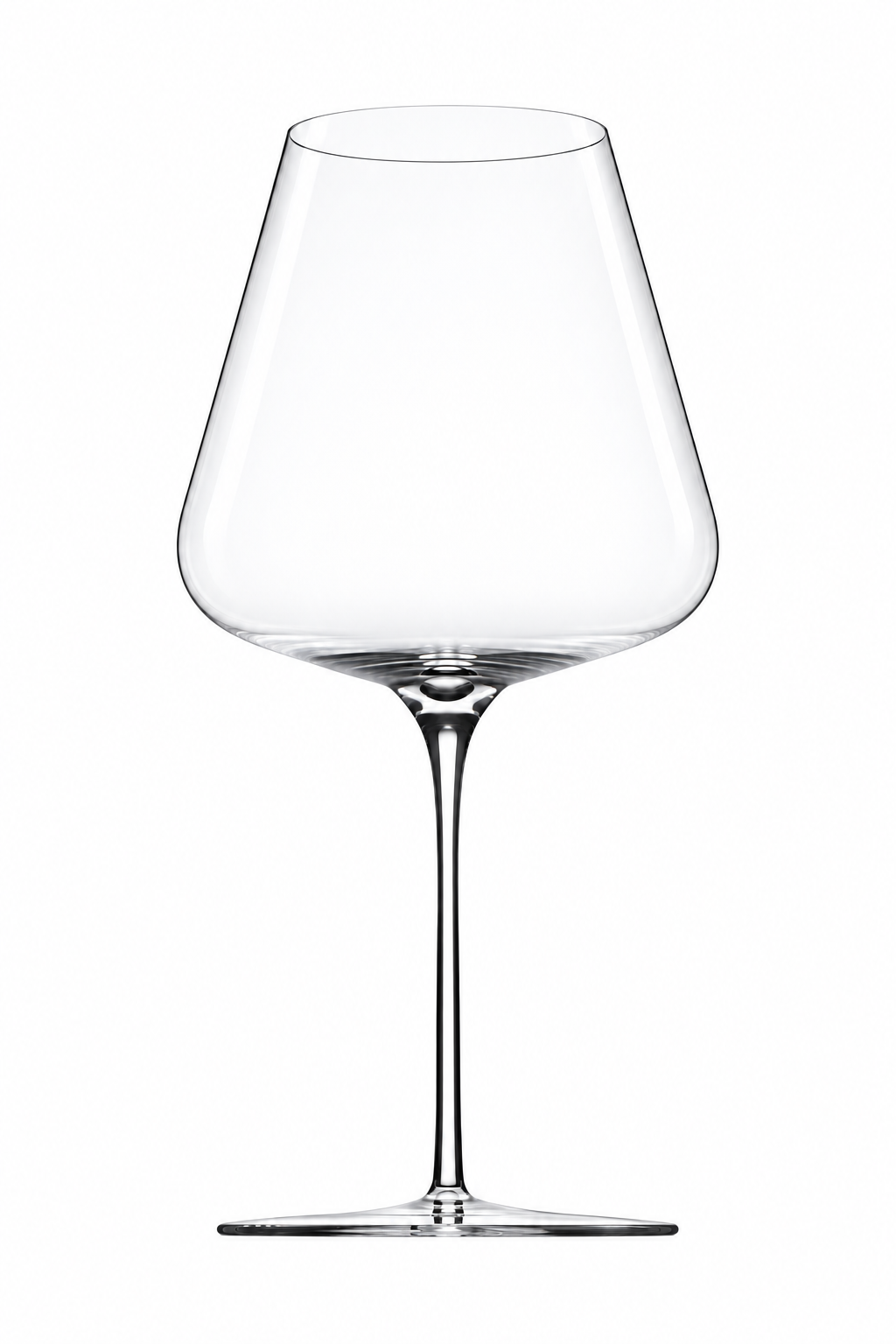 Persephaure handblown Burgundy wine glass with a wide tapered bowl and slender stem