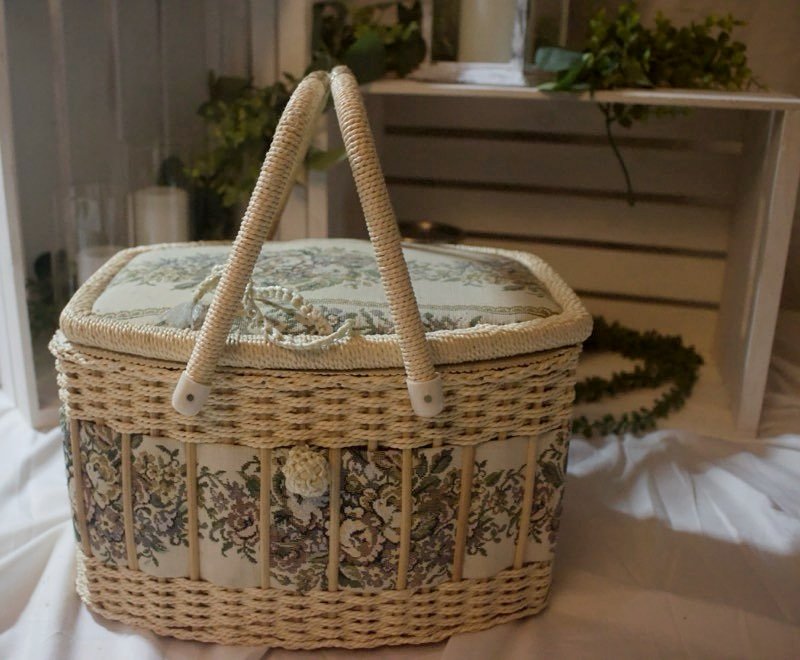 Vintage-Style Woven Sewing Basket