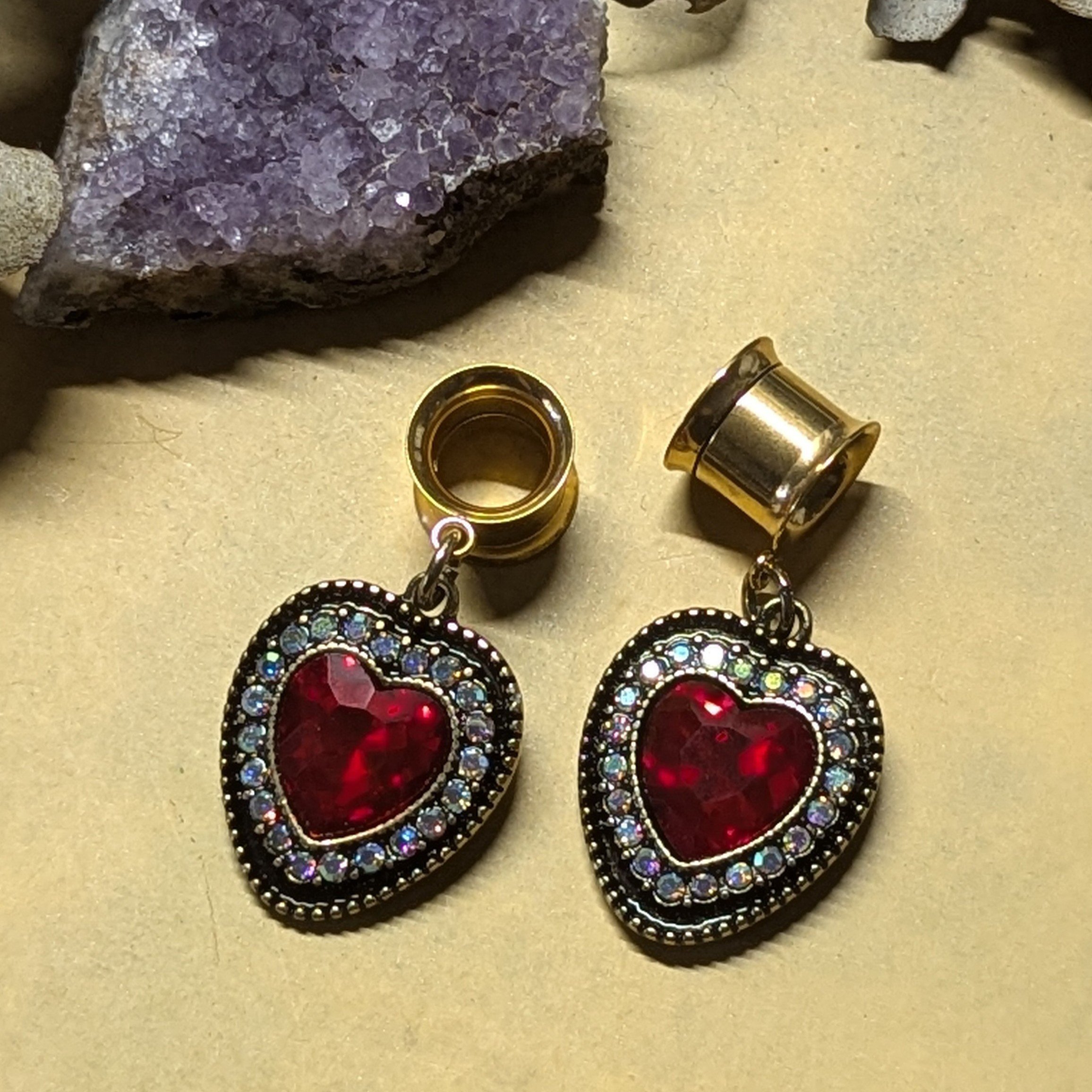 Crystal heart dangle gauges