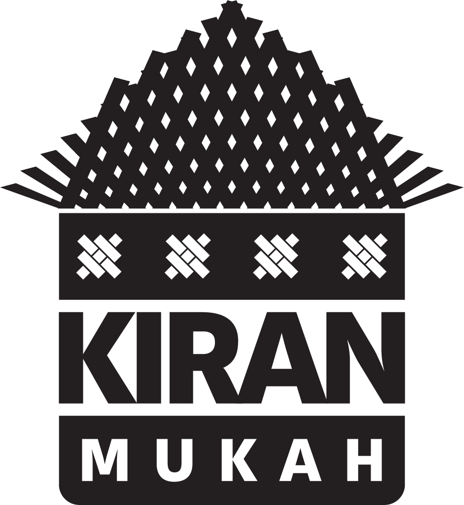 Logo with a stylized cultural basket and the words "Kiran Mukah" in bold letters underneath.