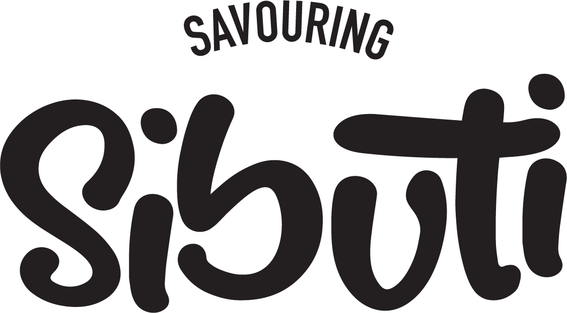 Text reading "Savouring Sibuti" with stylized, playful font, in black on a transparent background.
