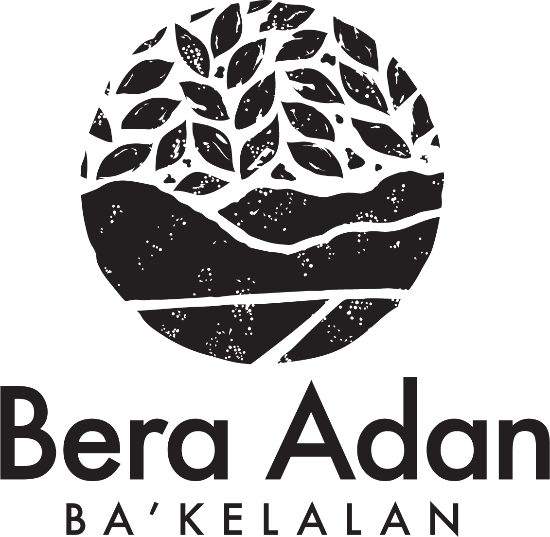 Logo for Bera Adan, a rice producer. The logo features a circular design with a tree with many grains of rice above a landscape with mountains and a path.