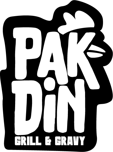 Logo for 'Pak Din Grill & Gravy' with stylized text and a chef hat graphic.