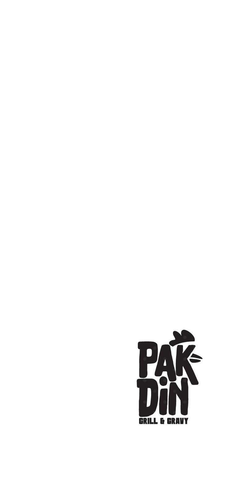 Black background with white polka dots, featuring various white stylized text and logos for different brands or businesses, including 'Siet Mukah,' 'Sunrise View,' 'Mamy,' 'Serao Tigan,' and 'Pak Din Grill & Gravy.'