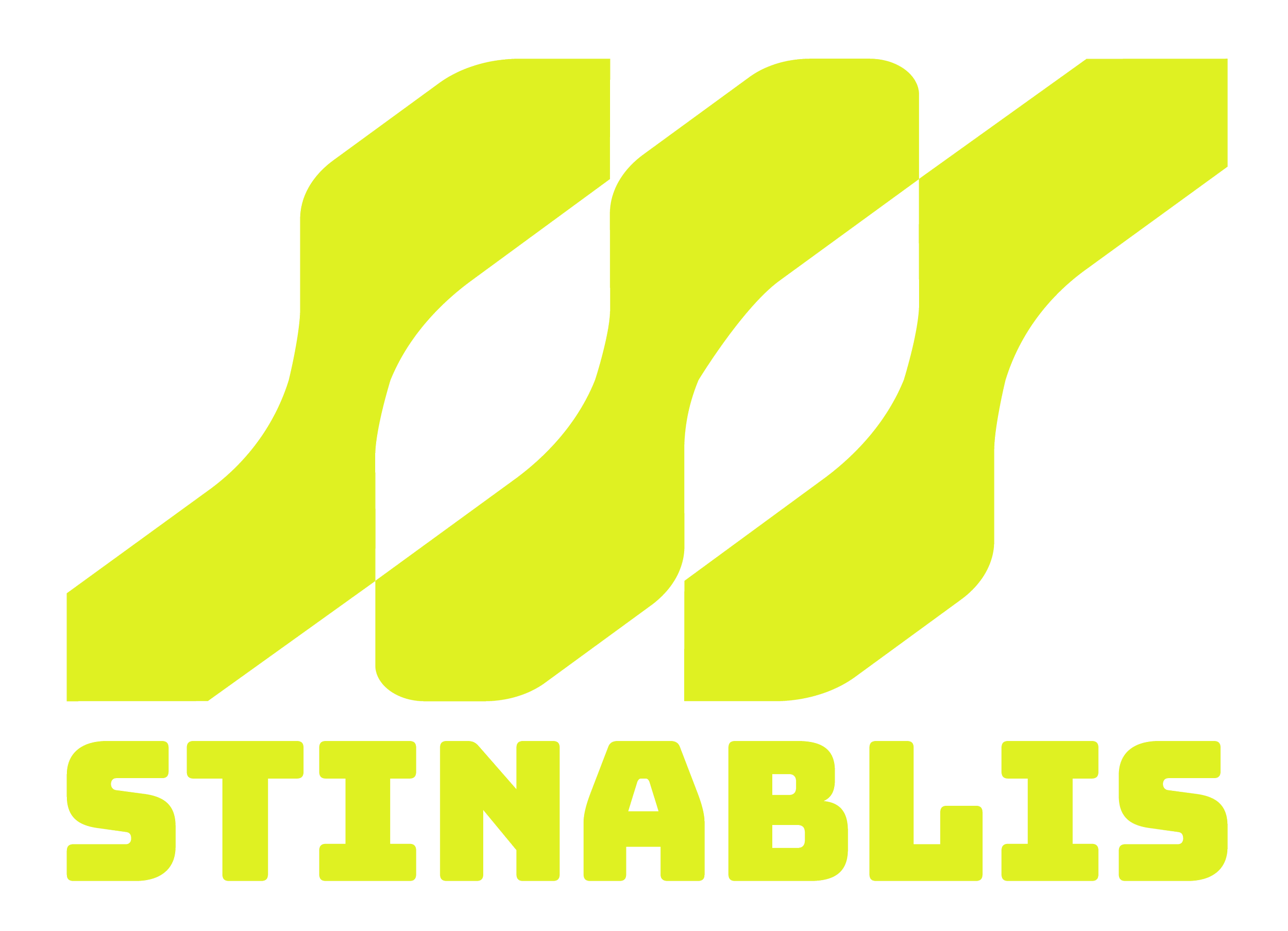 A logo with a stylized design in bright yellow-green color that resembles three overlapping ribbon-like shapes, with the word 'STINABIS' written below in the same yellow-green color.
