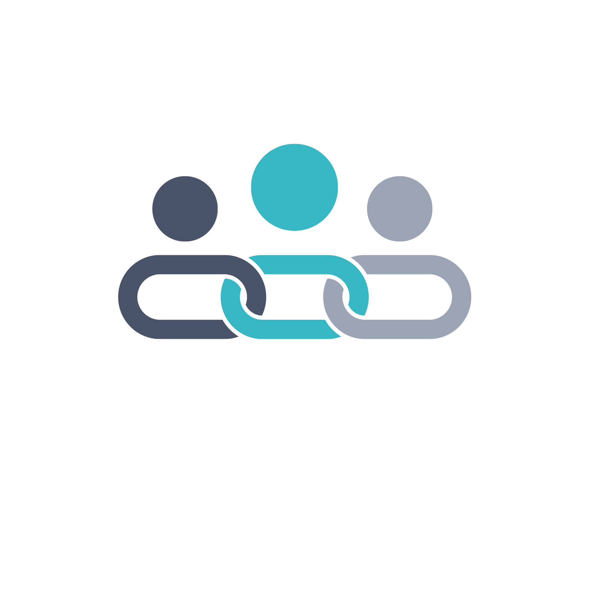 Icon of three interconnected people, representing teamwork or community.