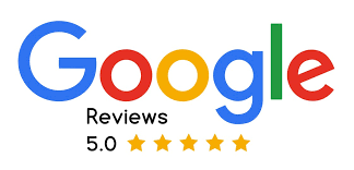Google logo with the word 'Reviews' and a 5.0 star rating below