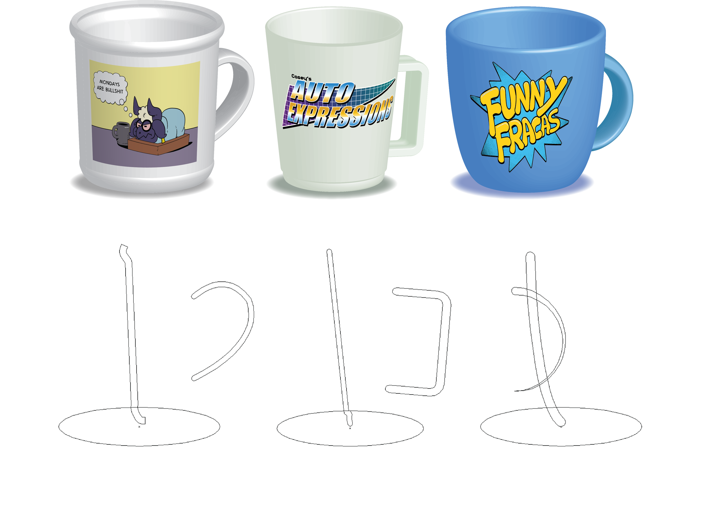 Mock-up coffee mugs for design applications, created in Adobe Illustrator