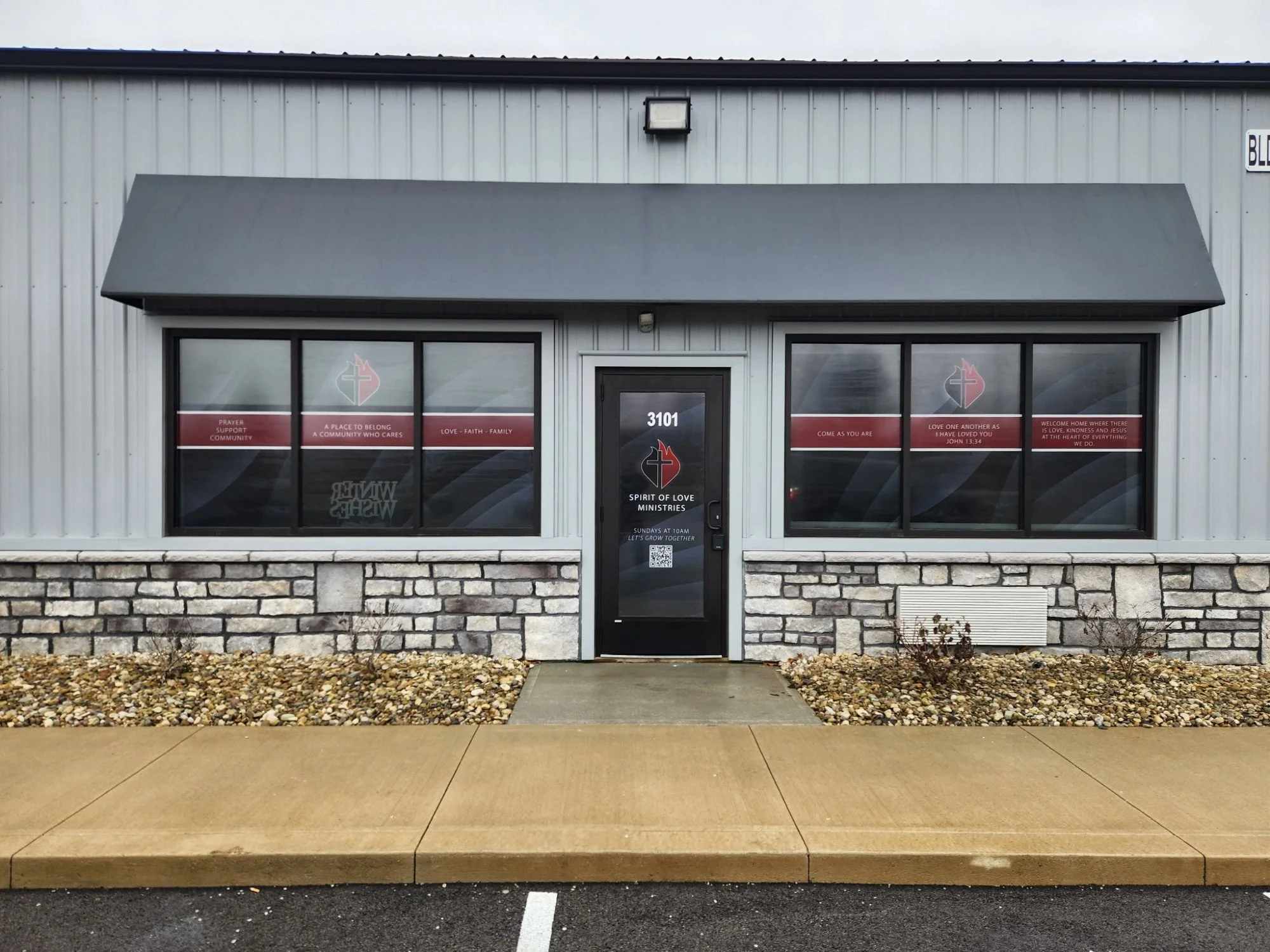 Perforated window vinyls for Spirit of Love Ministries in Lewis Center, Ohio