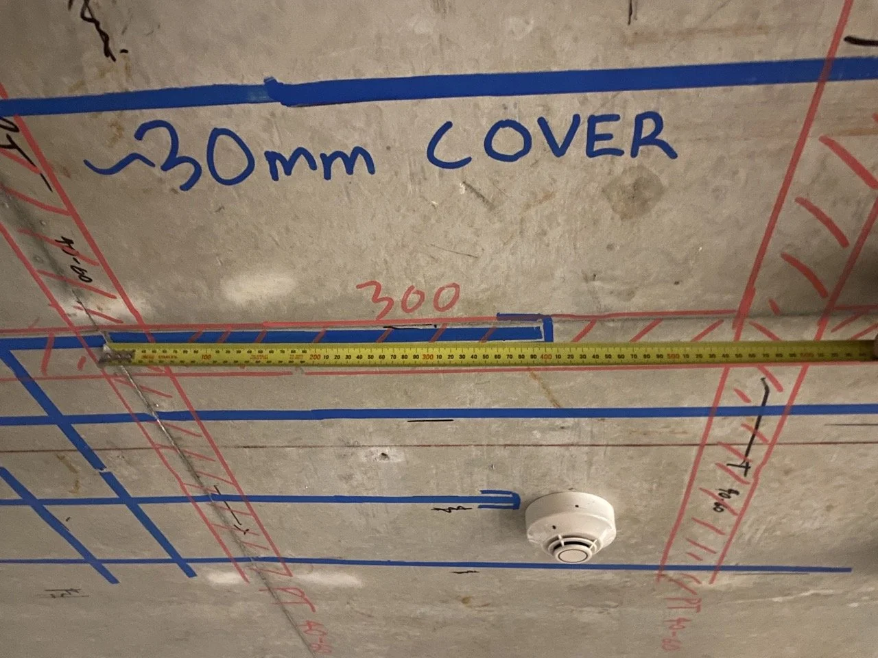 Soffit with cover and spacing readings