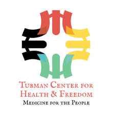 Logo for the Tubman Center for Health & Freedom showing stylized human figures in red, yellow, black, and green encircling each other.