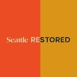 Logo with a split background, the left side orange and the right side gold, with the text 'Seattle Restored' partially visible.