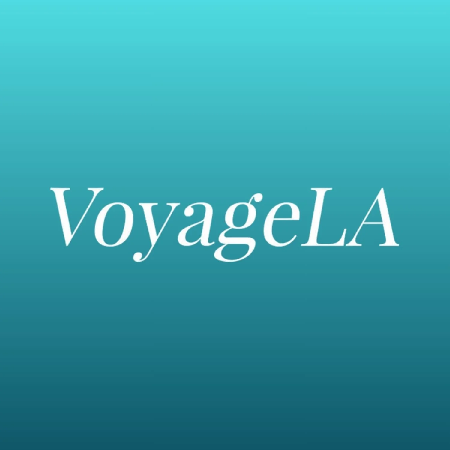 A blue gradient background with the word 'VoyageLA' written in white, stylized font.