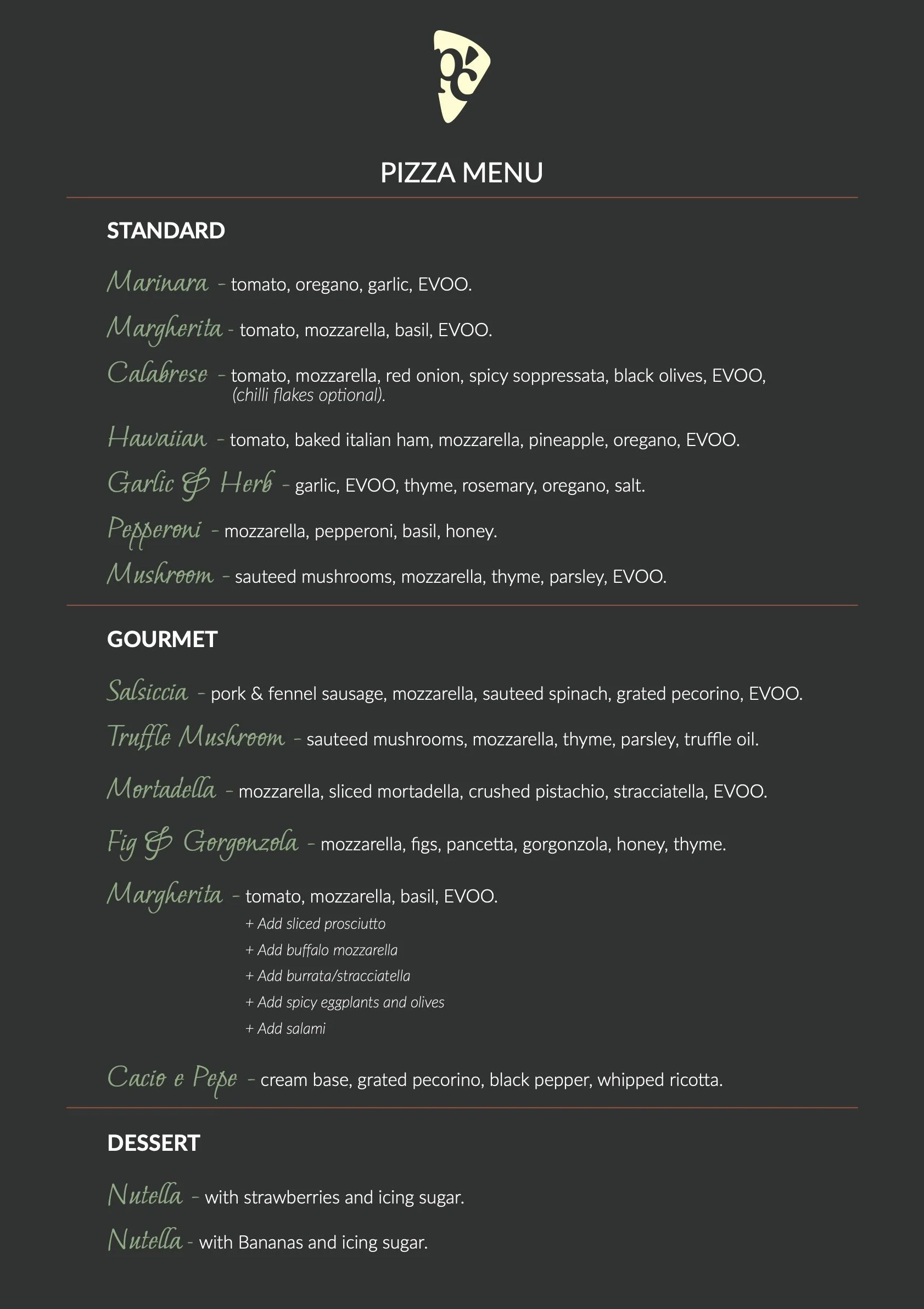 Pizza Menu - Tap to expand