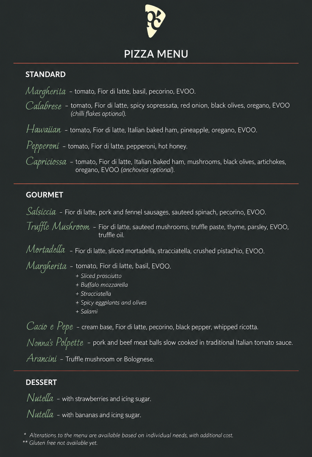 Pizza Menu - Tap to expand