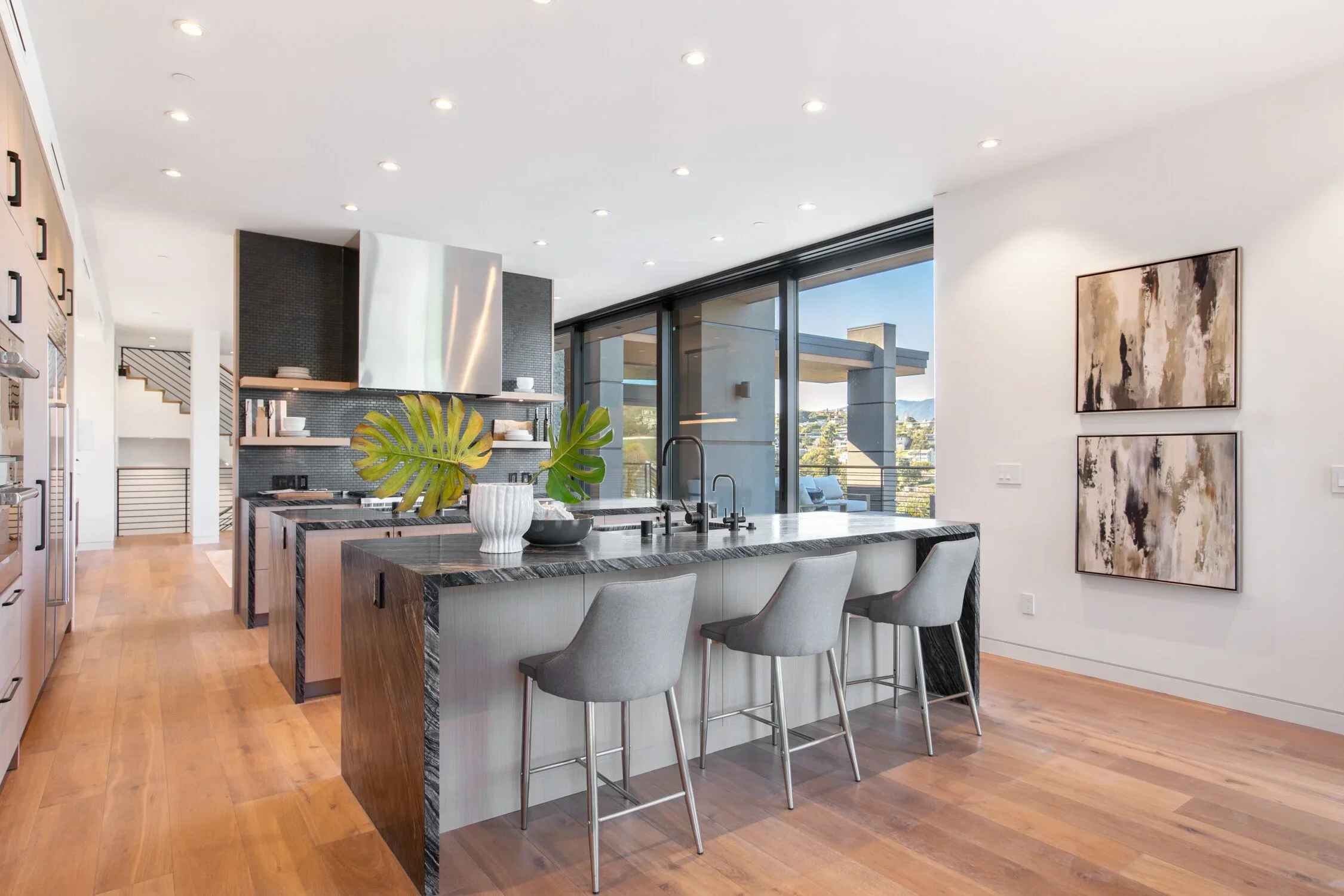 Virtual staging for Beverly Hills listings, modern kitchen with island seating.