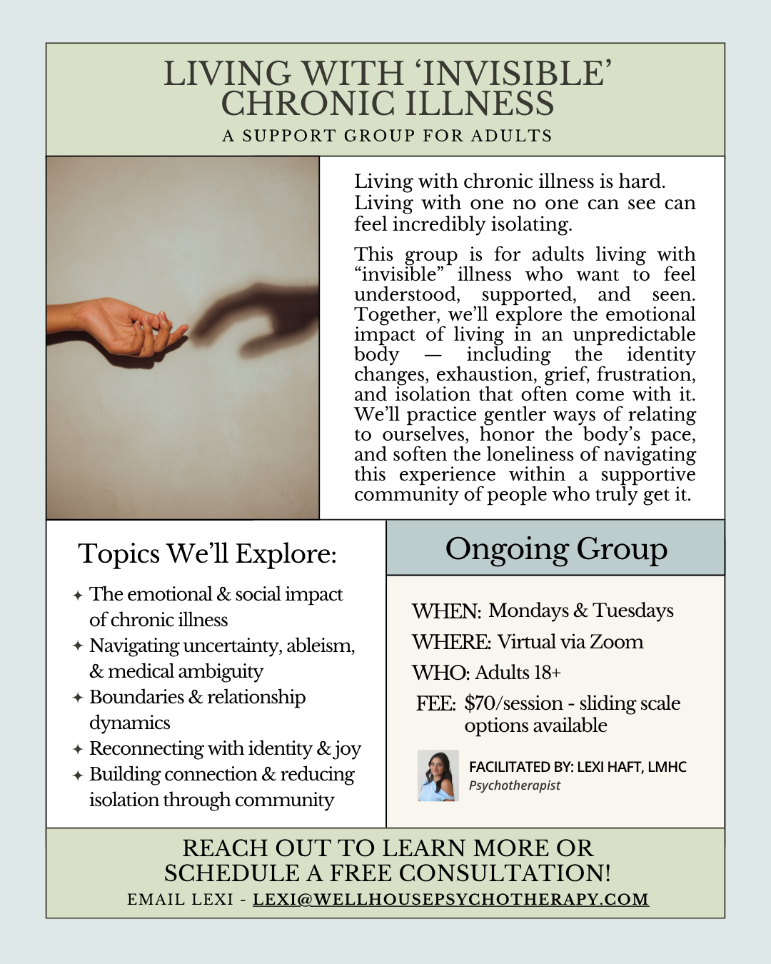 Virtual support group for adults living with invisible chronic illness