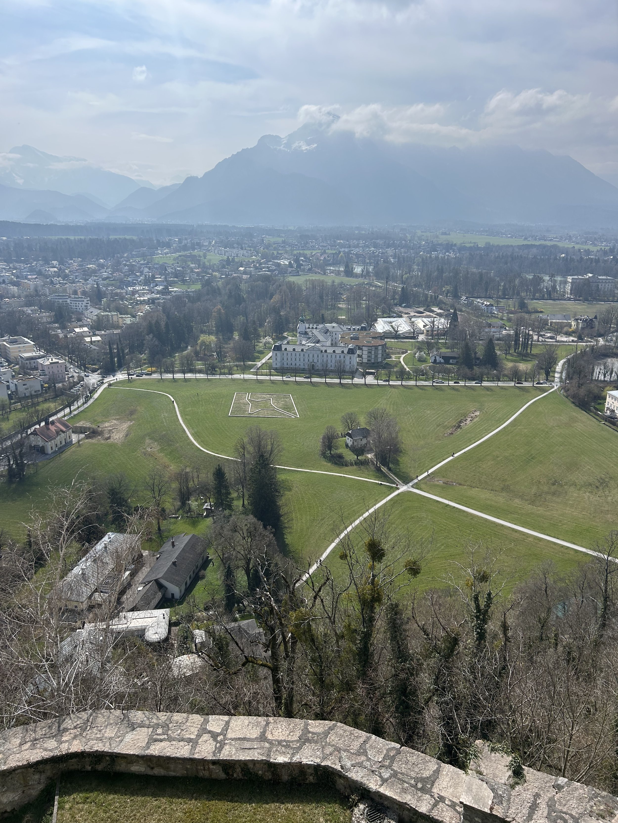 Outlook from Hohensalzburg castle overlooking the Krauthugel Art Project.