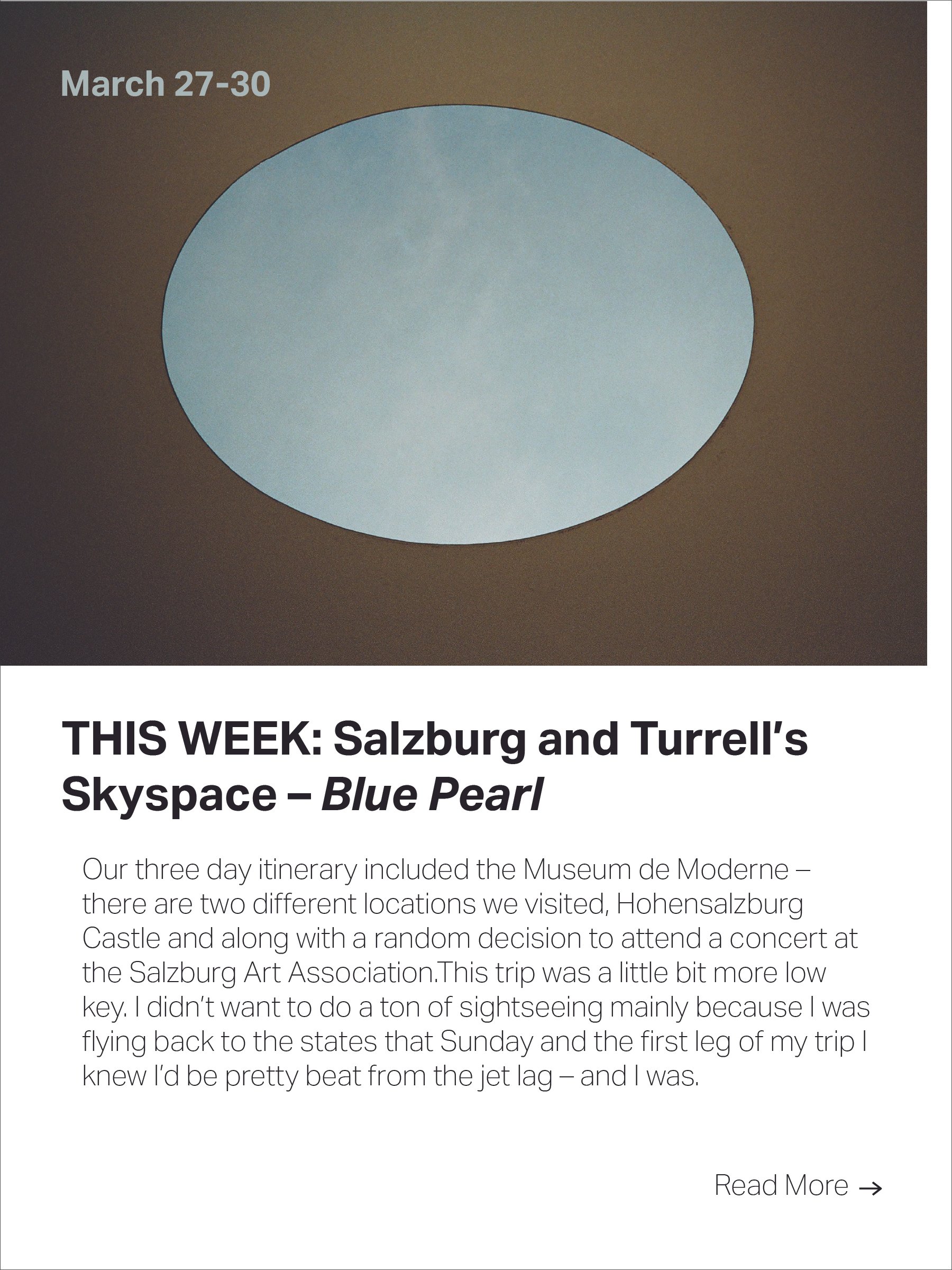 Salzburg, Rose English and Turrell's Skyspace – Blue Pearl.