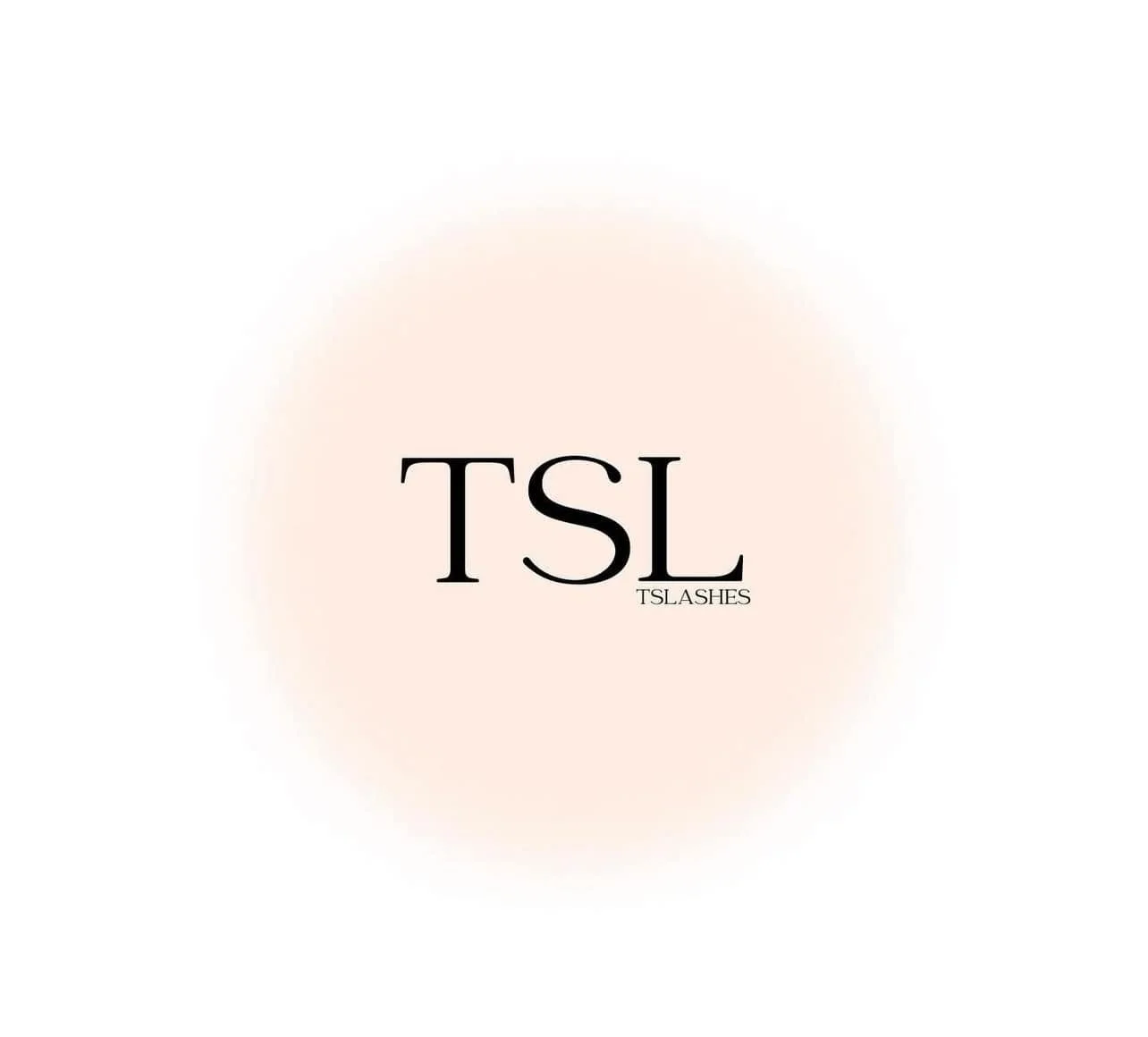 Logo for TSL Lashes with the text 'TSL' prominently displayed and 'TSLashes' below it on a light pink circular background.