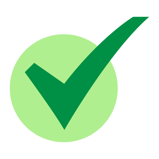 Green checkmark inside a light green circle on a black background.