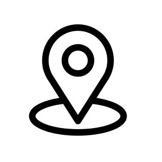 A black and white icon of a location pin on a map