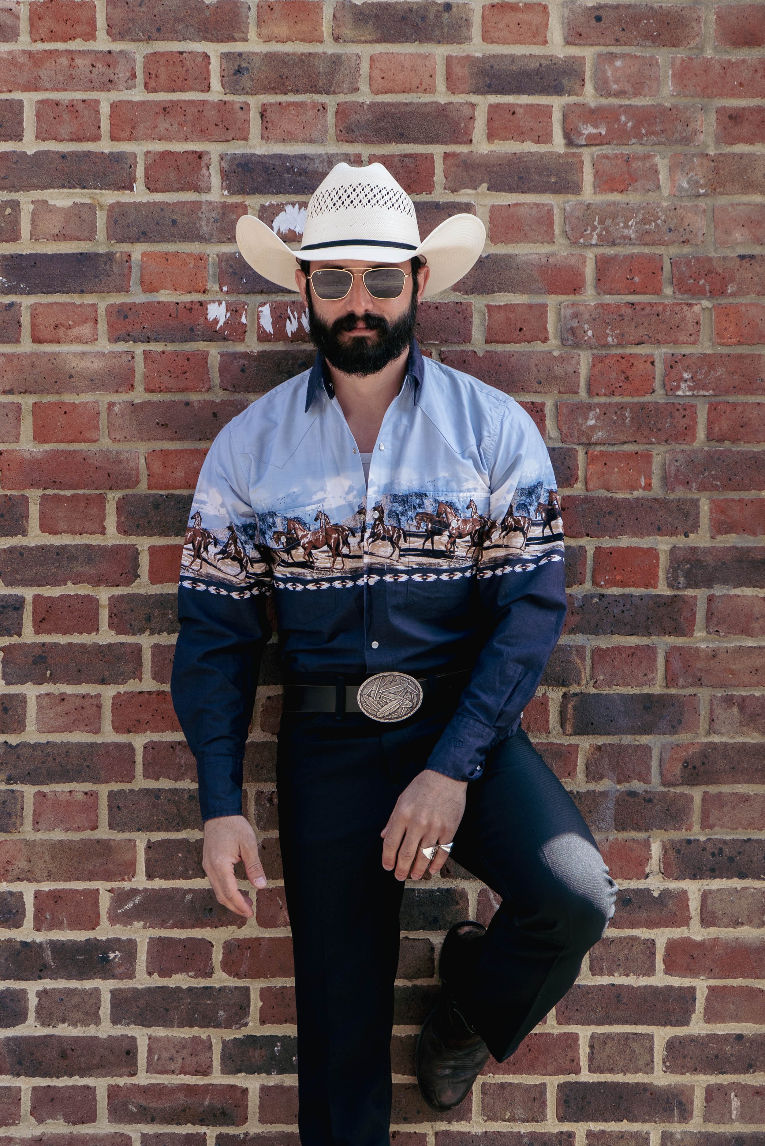 90s vintage western print cowboy shirt S