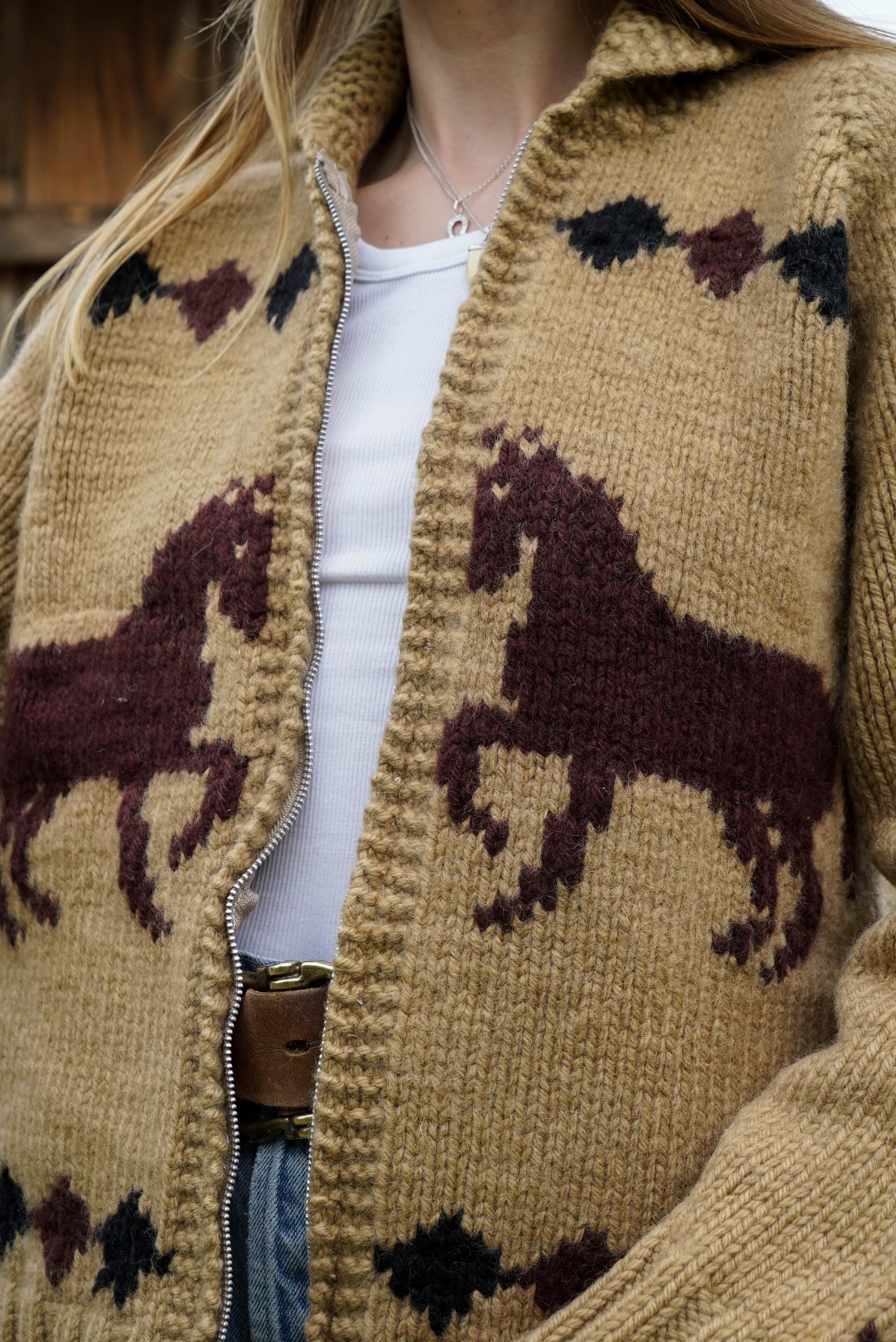 50s vintage horse Cowichan cardigan