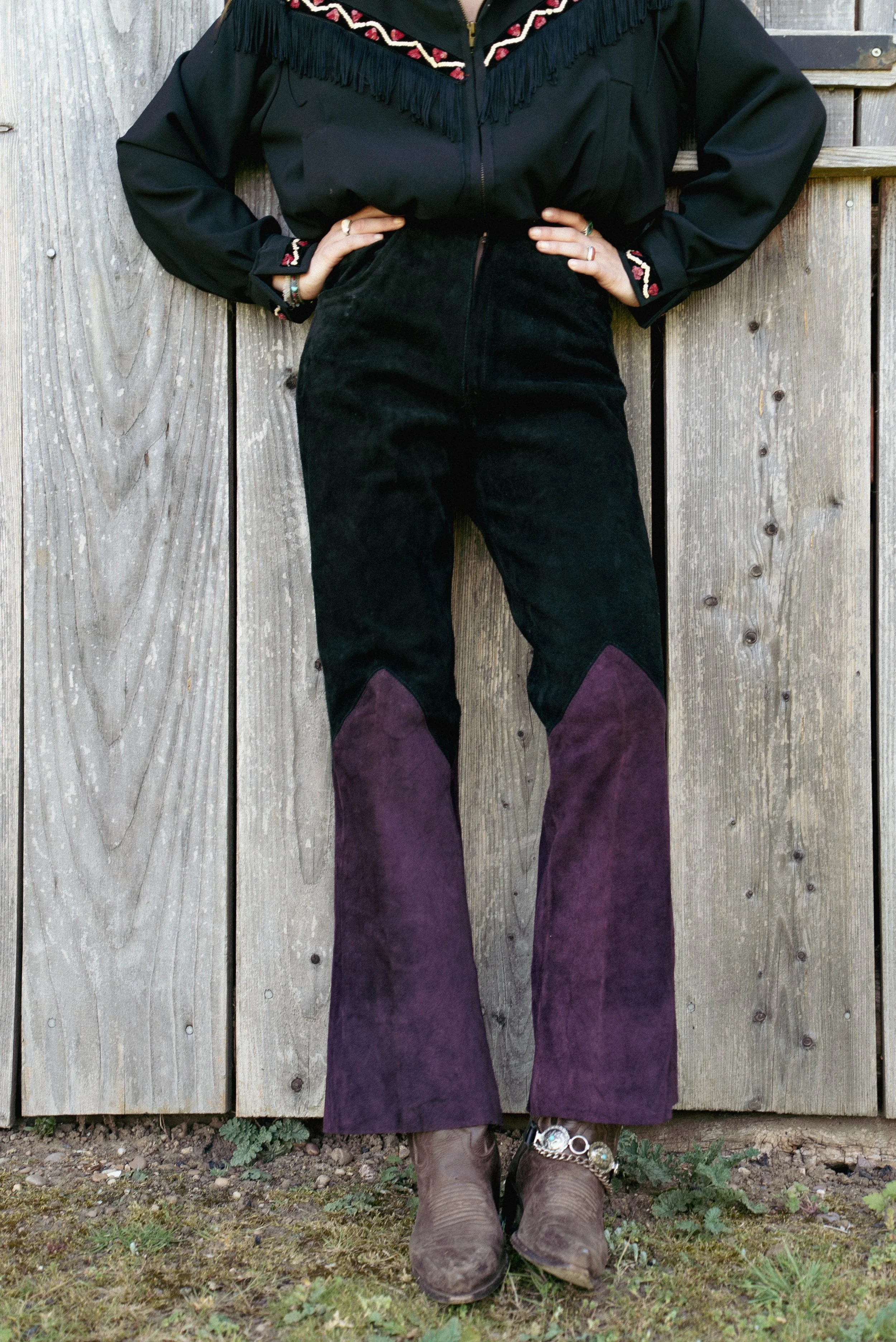 60s/70s two tone suede flare pants