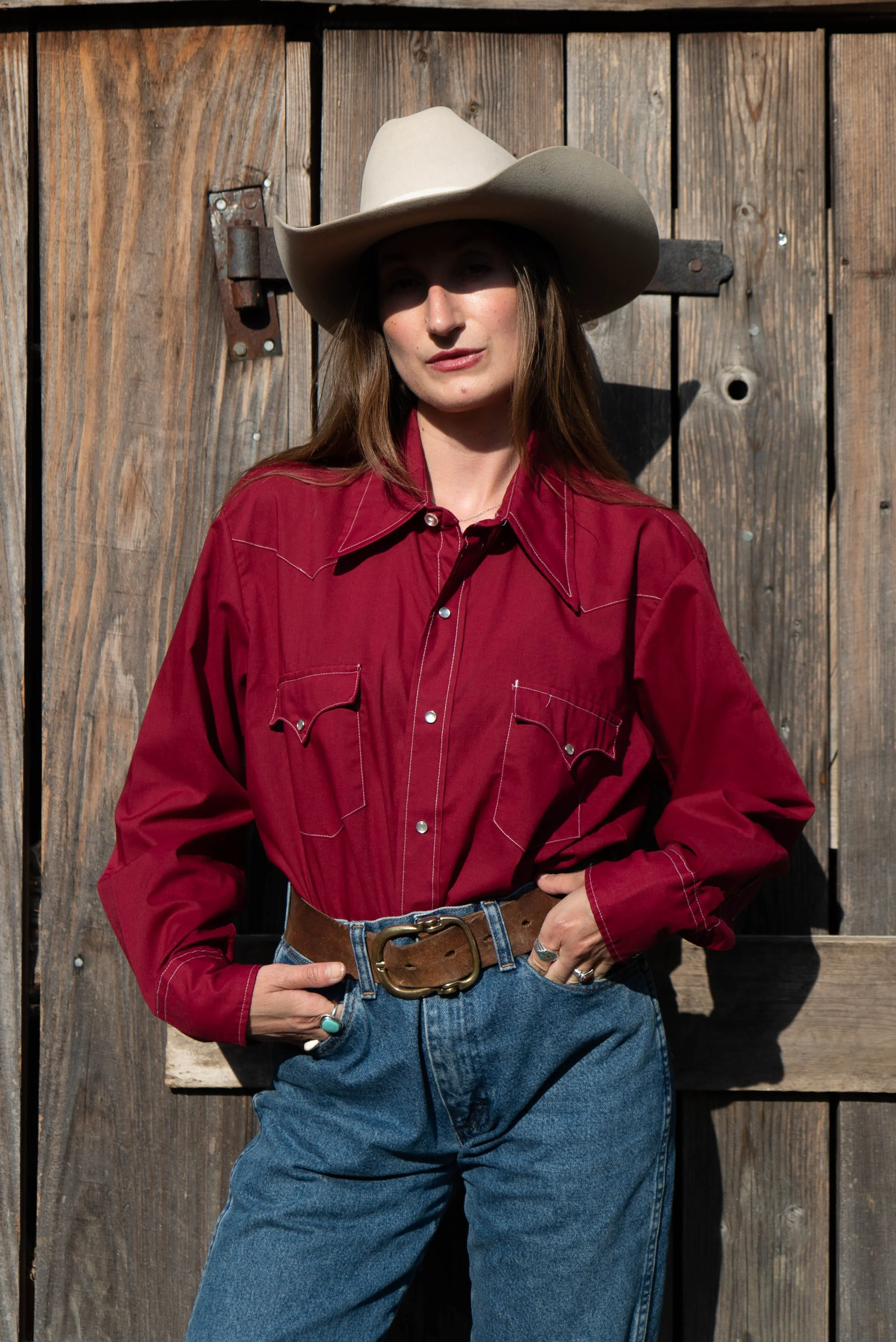 70s vintage burgundy western shirt L