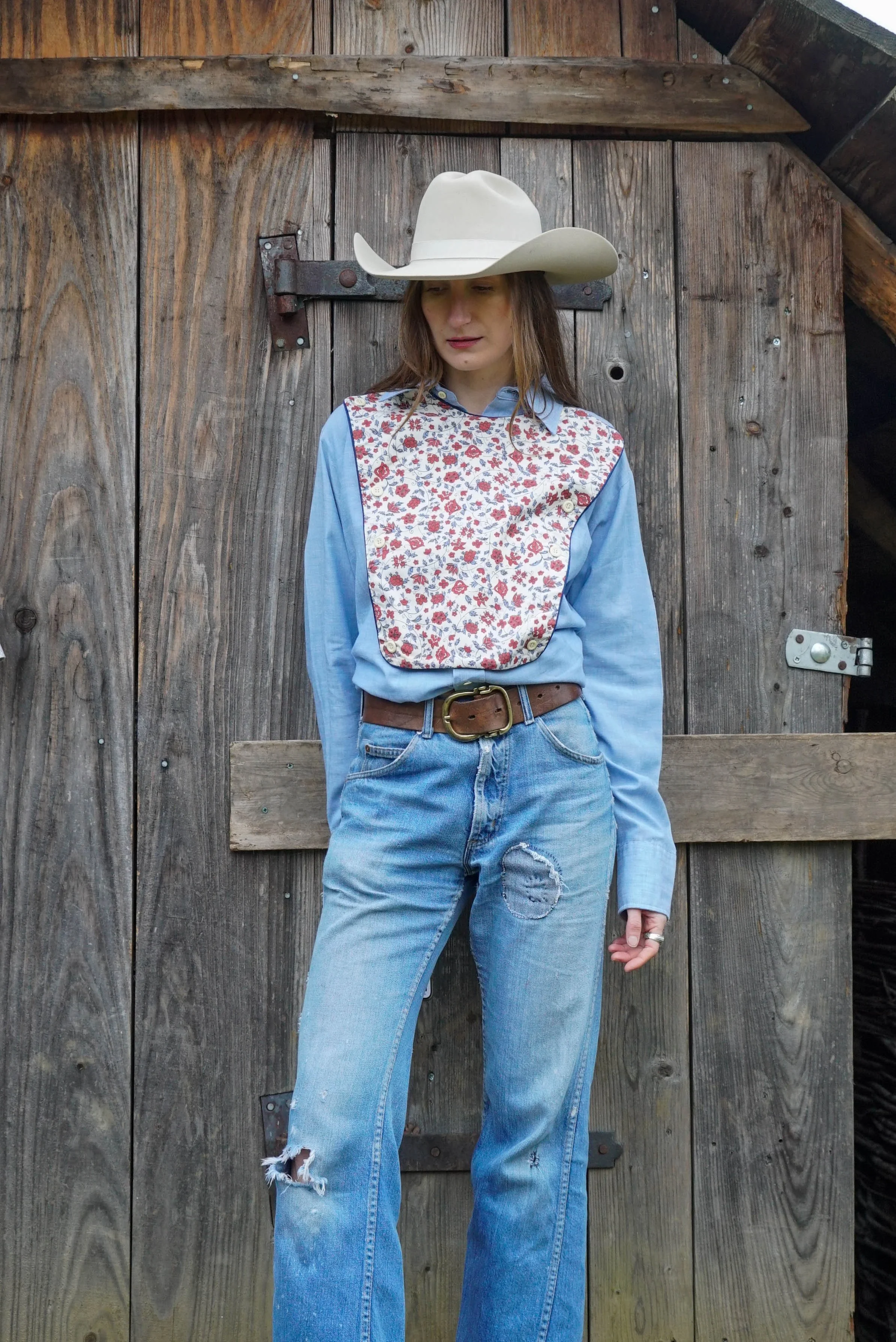 70s vintage Wrangler shirt with floral bib L