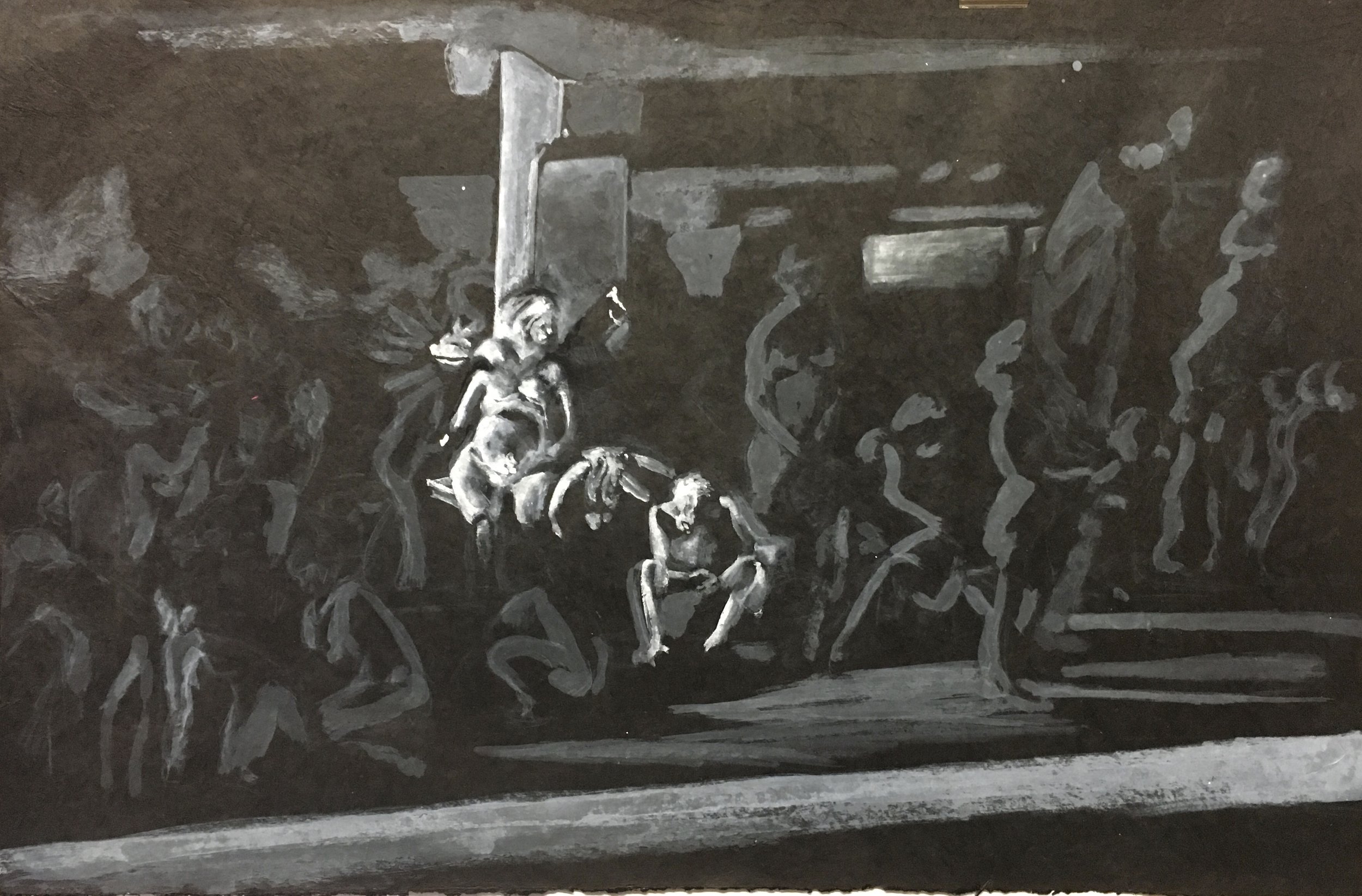Krematorium IV, Aquarelle sur papier népalais, 77 x 52 cm © Araso 2022