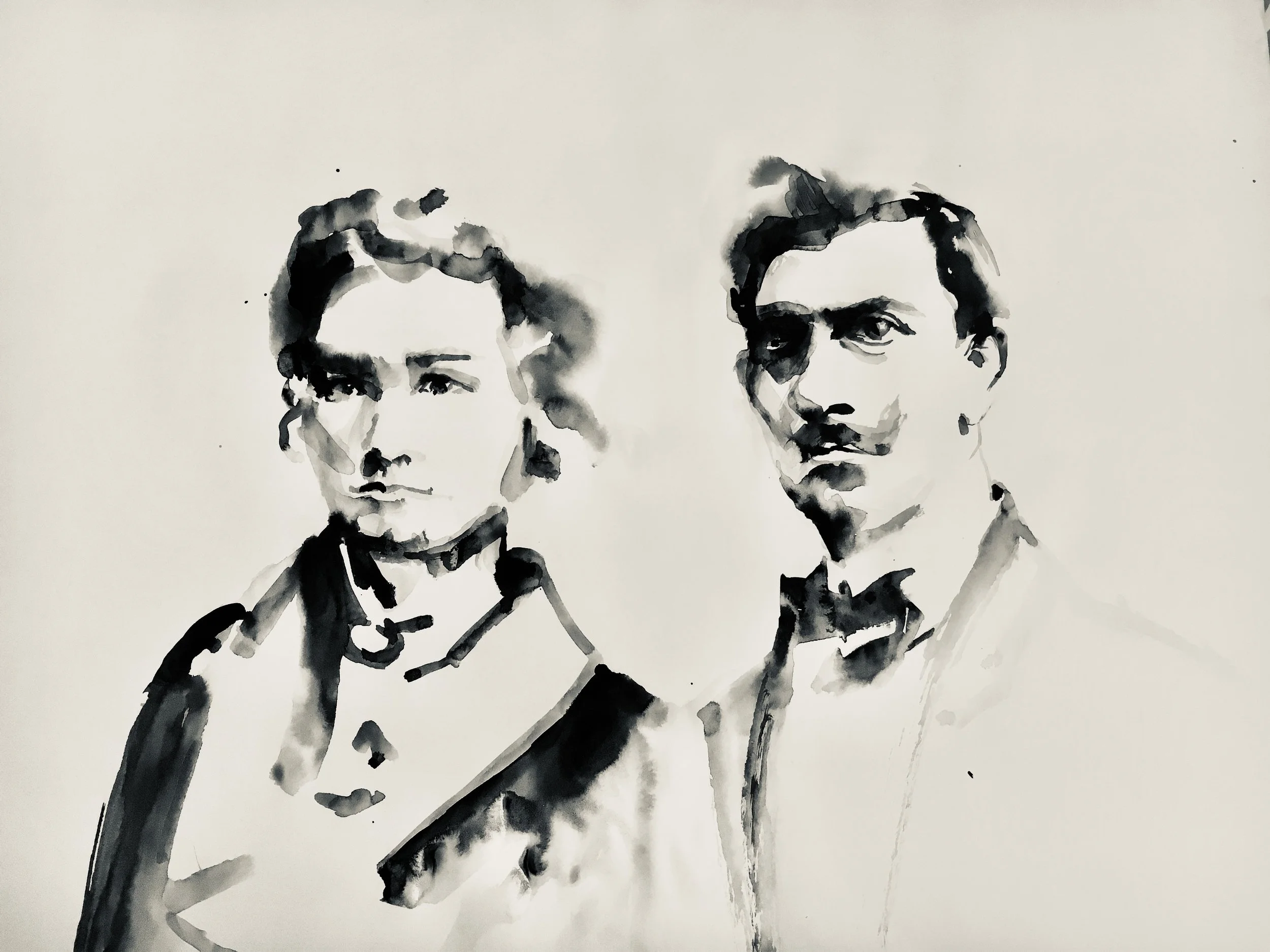 Marie Gillig née Schiel et Joseph Gillig, circa 1920. Aquarelle sur papier, 42 x 29,7 cm © Araso 2022 