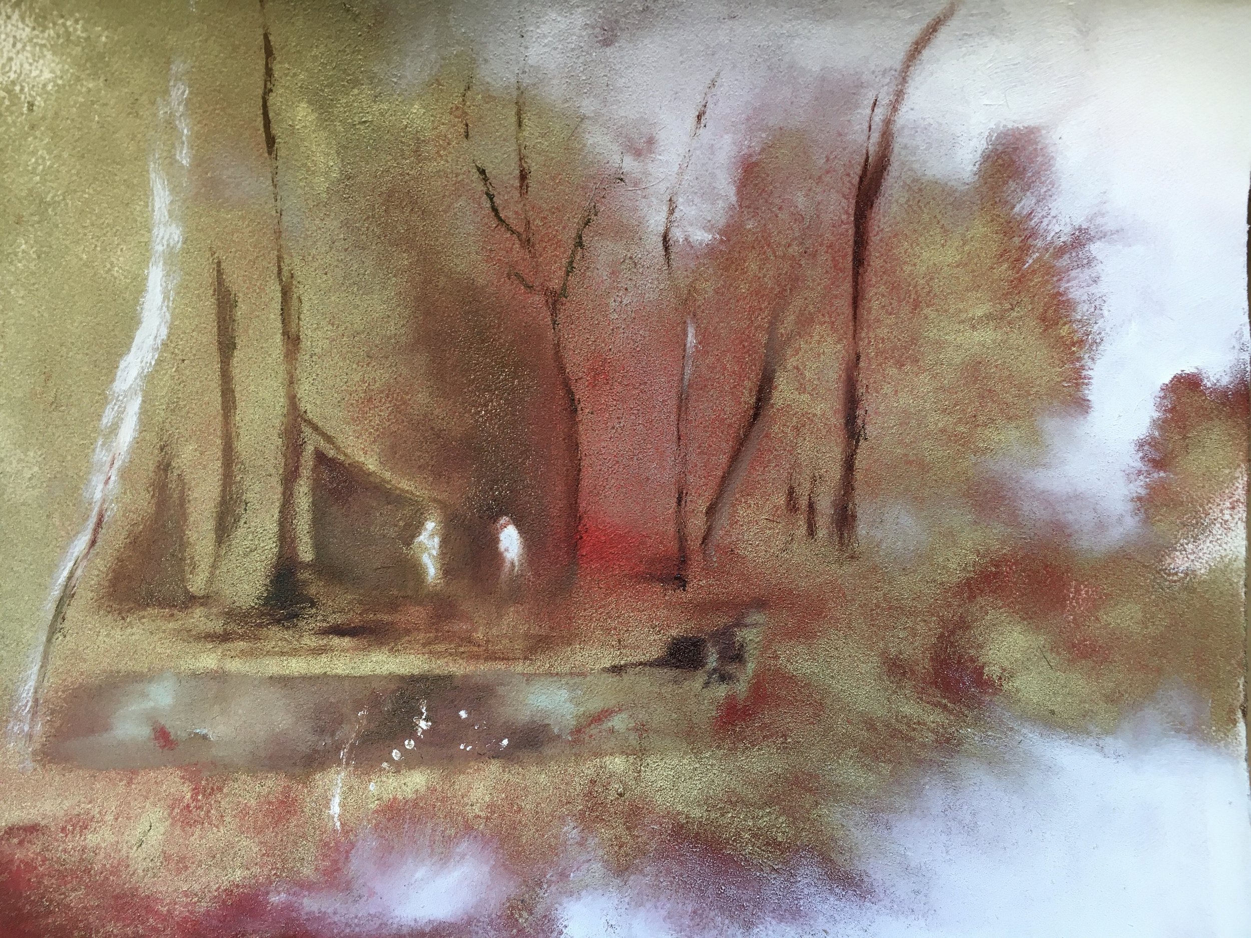 Sondage I, sable, acrylique et pigment or sur papier, 29 x 39,5 cm © Araso 2022
