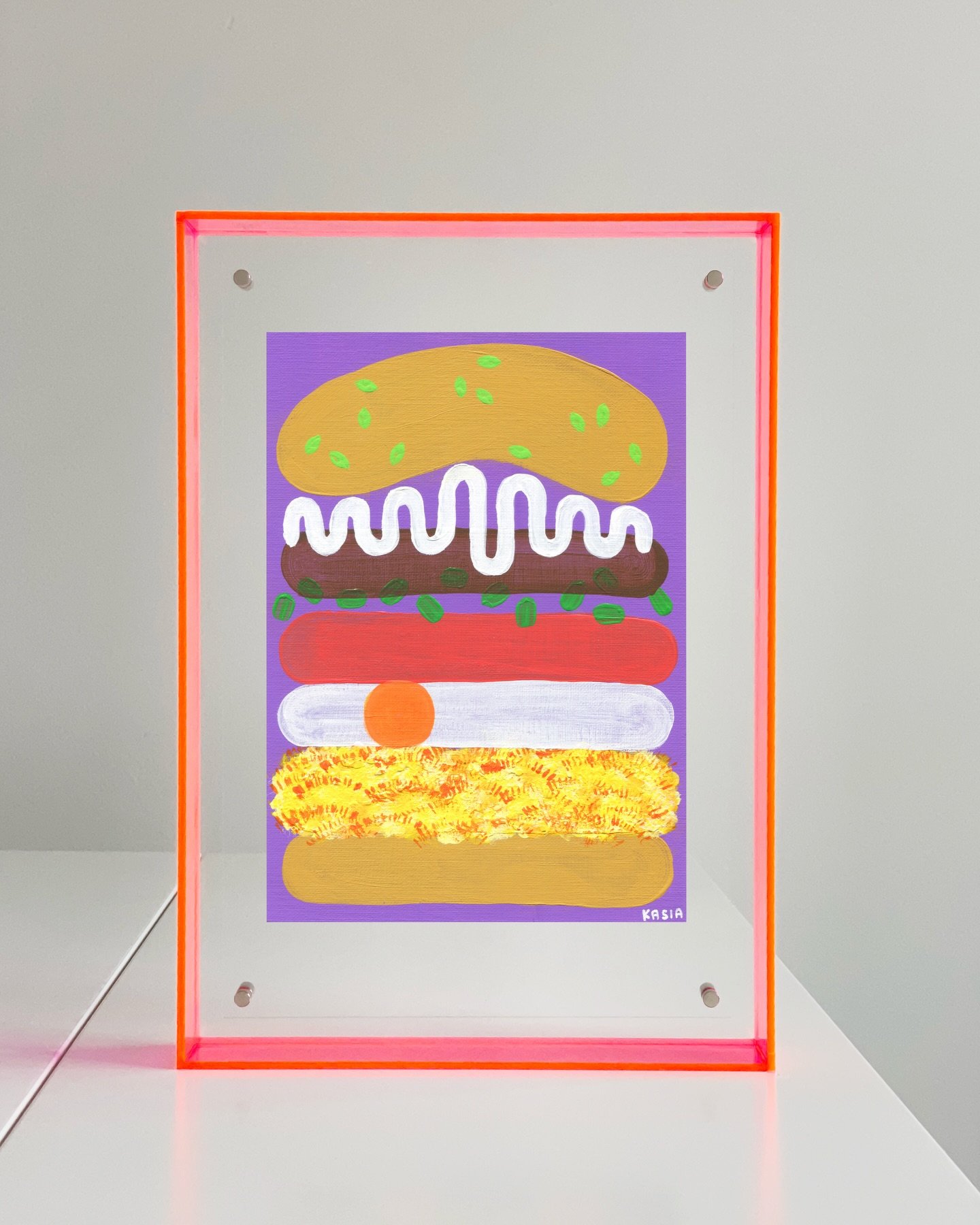 Purple lovers &amp; breakfast burger biters behold the &ldquo;Eggstravagant&rdquo; Burger. Recently collected  @themadelocalmarket 🍔💜

#acrylicpainter #foodpainting #burgerart #popartpainting