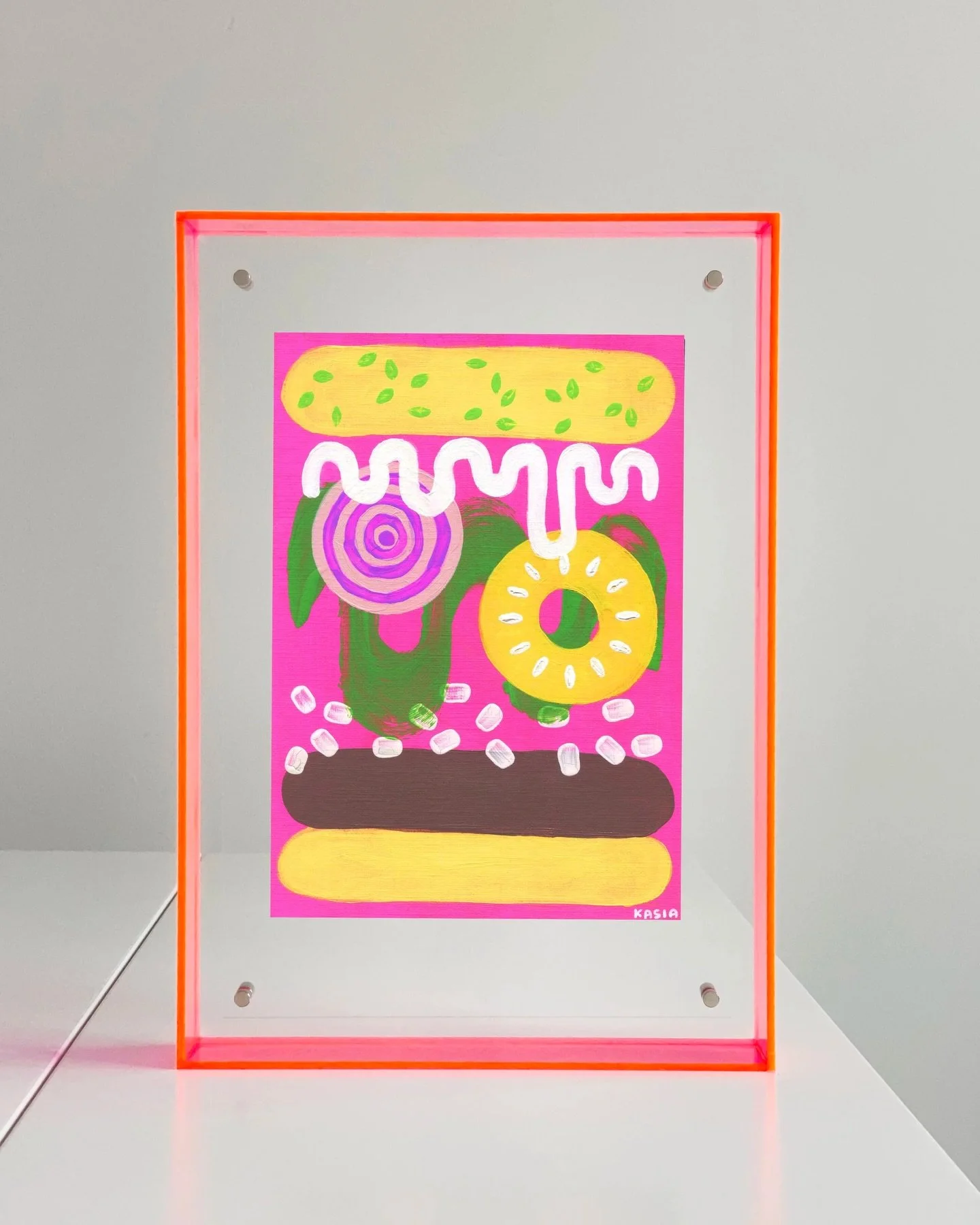 Think Pink Burger 🎀 A lot of people outside of Aus are confused about having a pineapple ring on a burger! You gotta try it..🍍 SOLD 

#acryliquepainting #foodpainting #emergingart