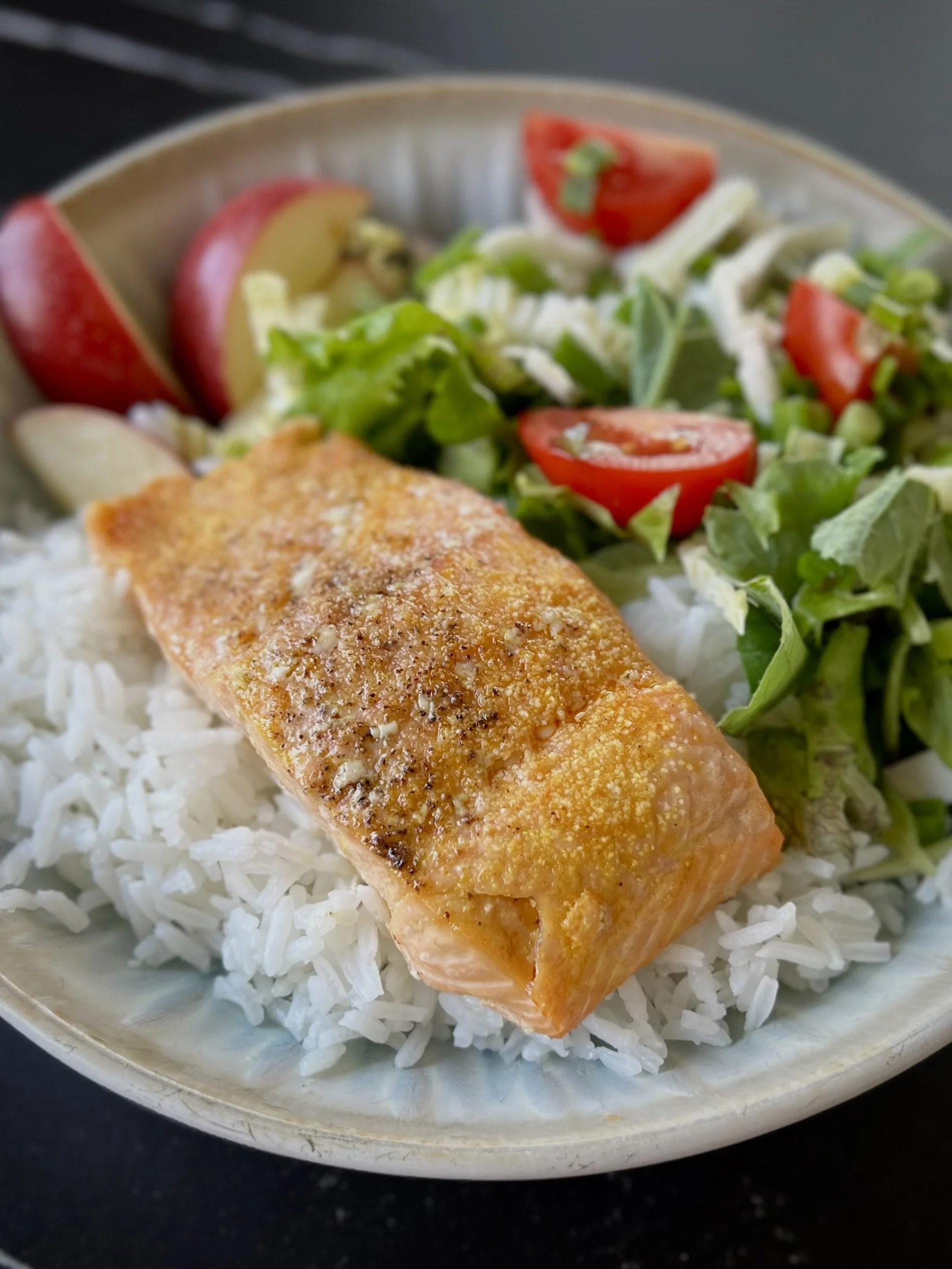 Easy Baked Salmon with Jasmine Rice and Miso Salad
