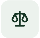 Stylized green scales of justice icon on a light gray background.