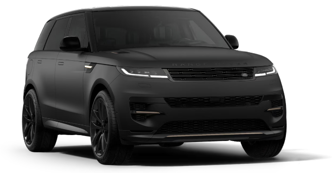 A matte black luxury SUV car on a white background.