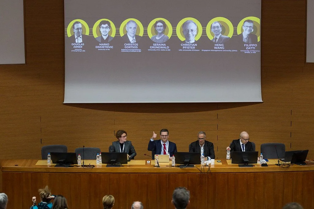 Introducing the speakers of Panel 1 “Digital Legal Tender—Implications for Monetary Policy and Financial System Stability”. Sala Convegni, Social Sciences Campus, 9 May 2025. Photo: Serena Gallorini / Fotoproject.