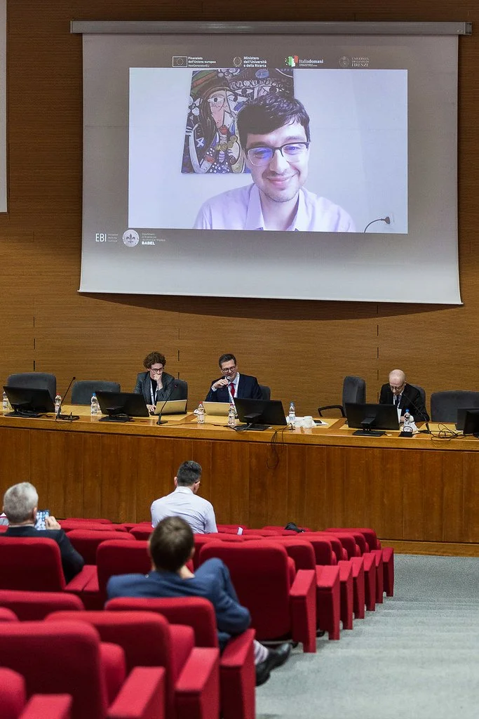 Marko Dimitrijević (University of Niš) joining Panel 1 remotely. Sala Convegni, Social Sciences Campus, 9 May 2025. Photo: Serena Gallorini / Fotoproject.