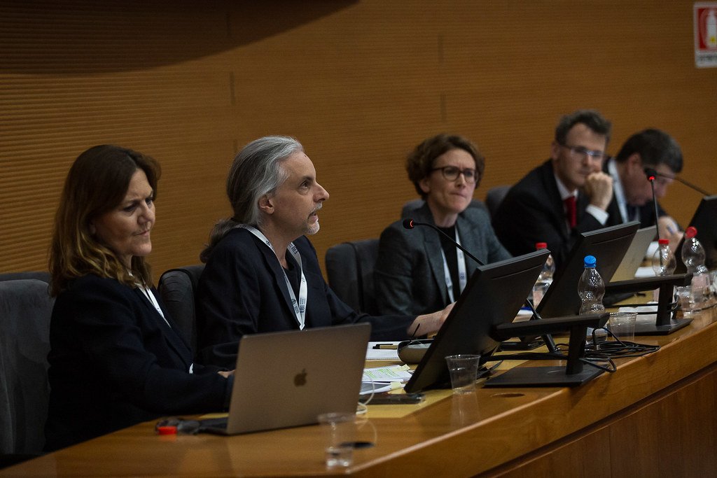 Panel 3 at the table: Reyes Palá Laguna, Yuri Biondi, Seraina Grünewald, Andreas Bielig and Christos Hadjiemmanuil. Sala Convegni, Social Sciences Campus, 9 May 2025. Photo: Serena Gallorini / Fotoproject.