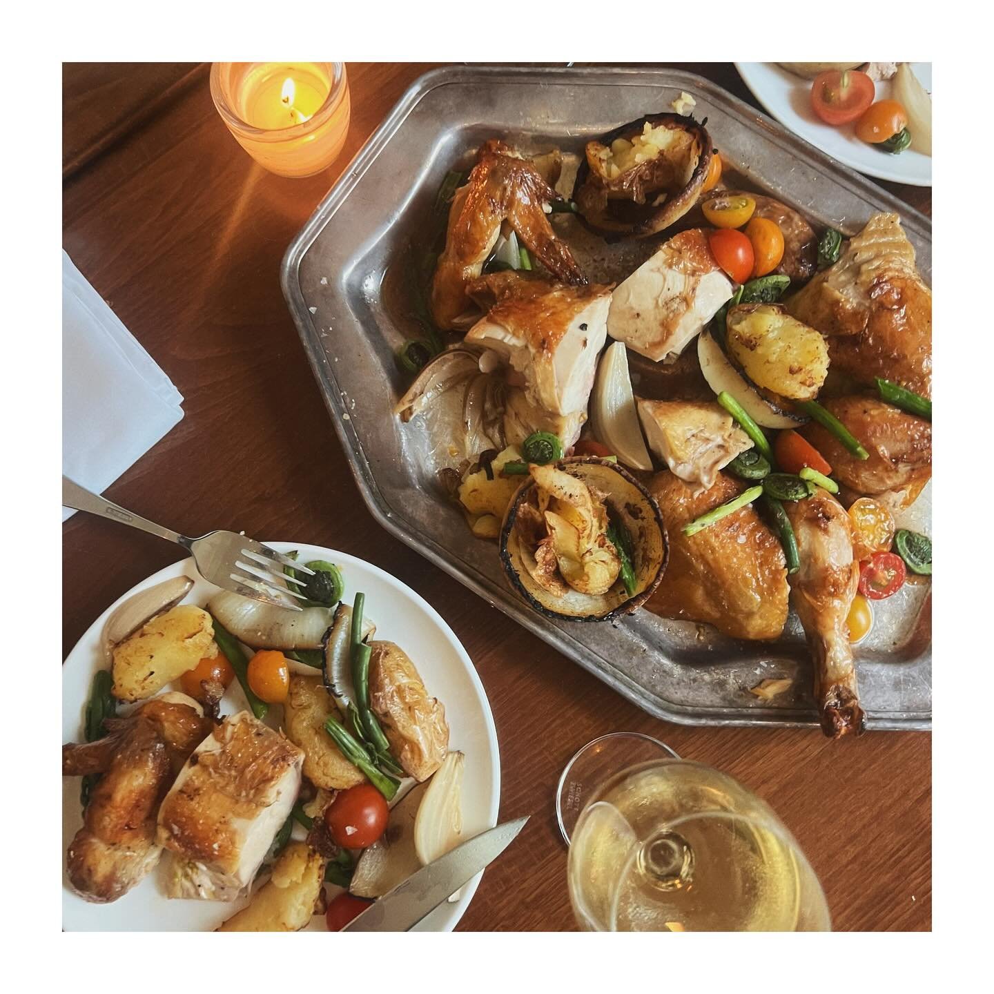 Whole roasted @snowdancefarm chicken with all the veggies, now on our large format menu!