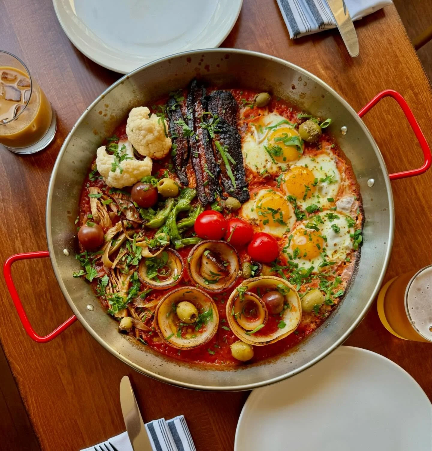 Shakshuka for 2 (maybe 3?) spiced beef, free range eggs and all the veggies on a bed of spiced tomato sauce. 

Available next month on a brunch menu near you 😉