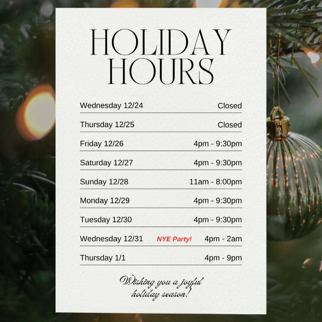 Special hours for the month of December.