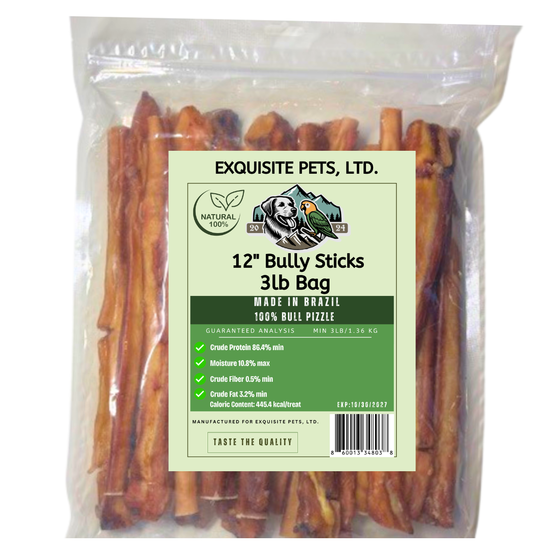 12" Bully Sticks 3lb-Bag Bulk 100% Brazilian Bull Pizzle Thick Odorless Long Lasting No Grains or Rawhide Helps Relive Pet Boredom All-Natural Dog Treats Aggressive Chewers