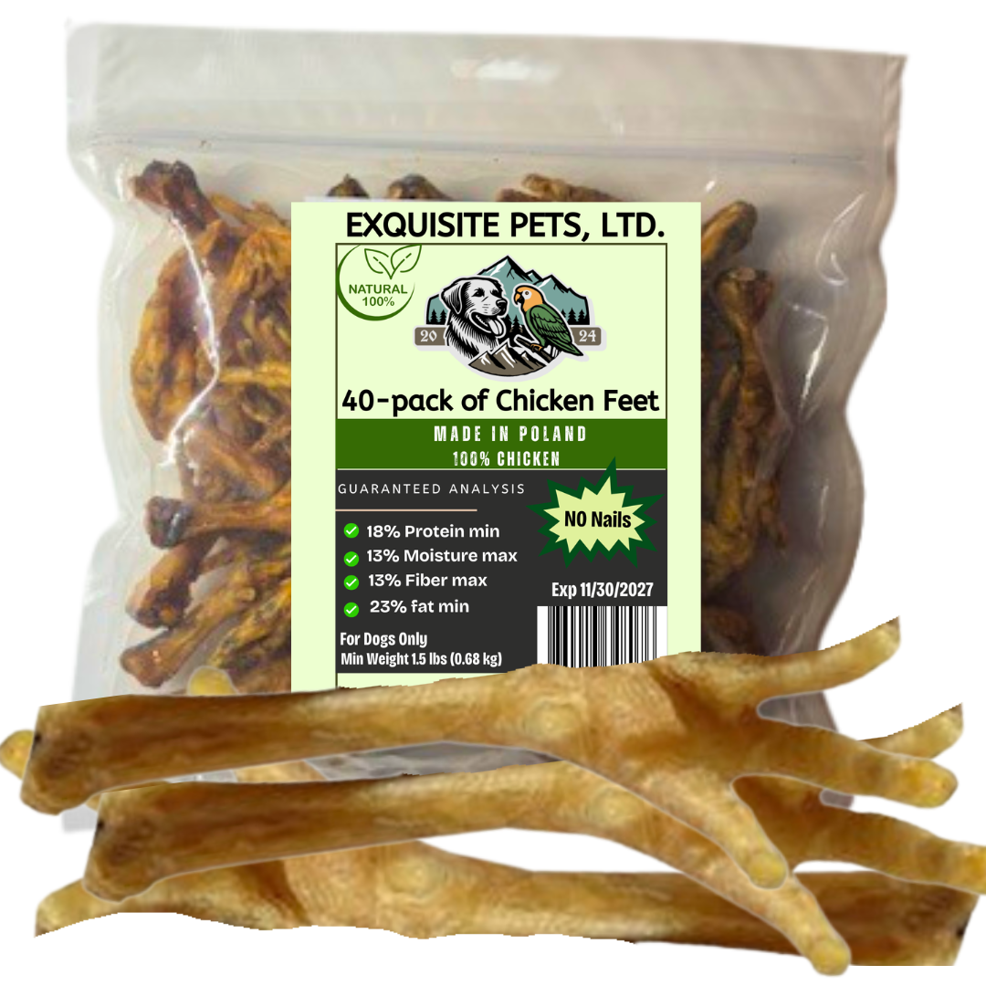 Exquisite Pets (40)-Pack of Chicken Feet for Dogs All-Natural, No Nails Premium Quality Dehydrated Dog Treats