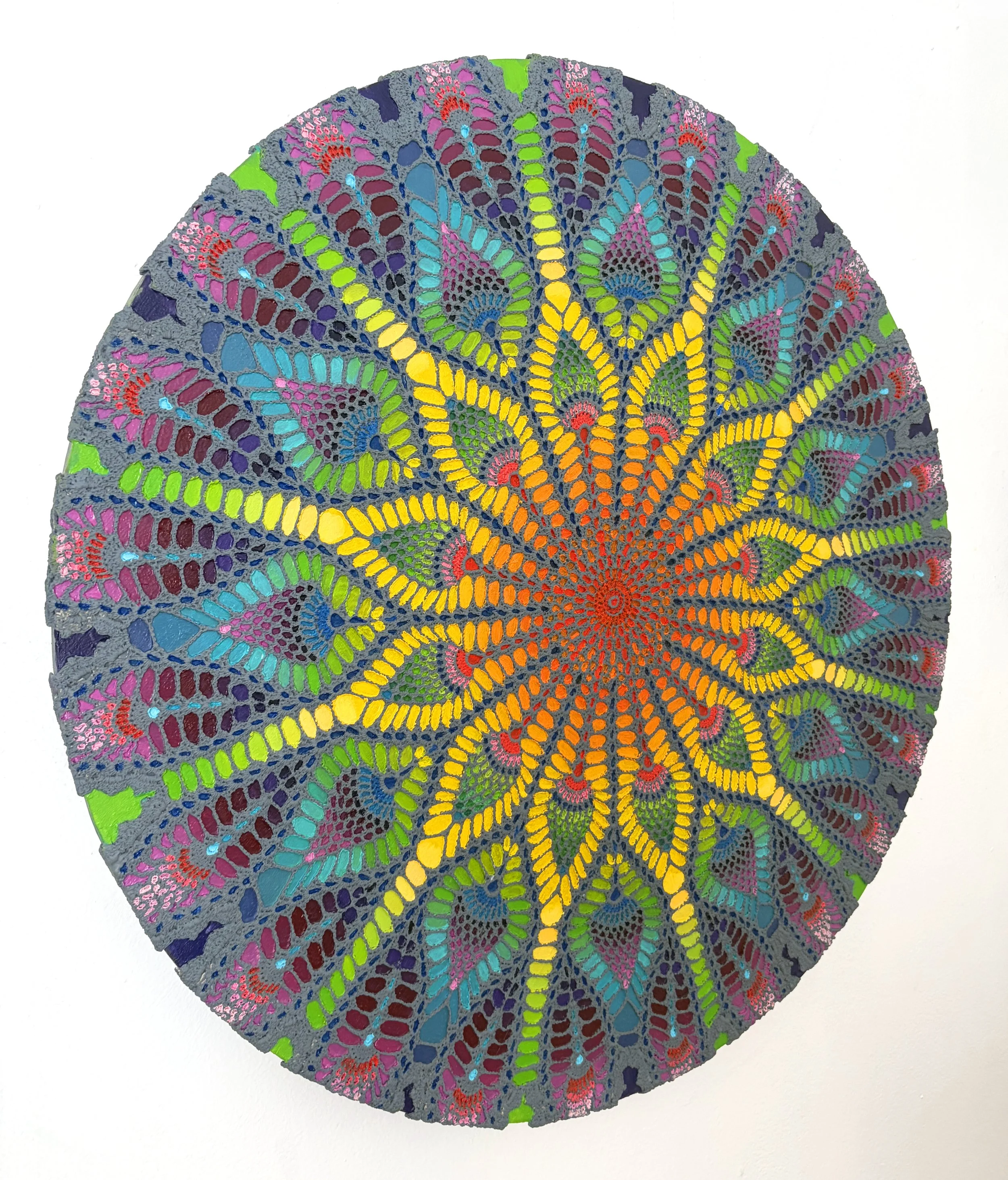 Chakra Doily Mandala
2026
28" diameter
Oil and mixed media on wood panel